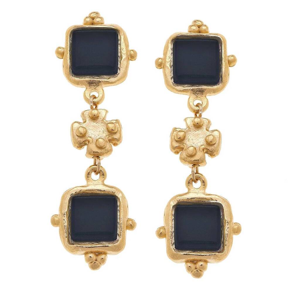 NEW SUSAN SHAW charlotte deux tier earrings in black